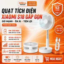 Quạt Tích Điện Xiaomi S18 Pin 7200mAh Dùng Đến 20h, Gấp Gọn Kéo Dài 1m, Quạt Sạc Siêu Bền
