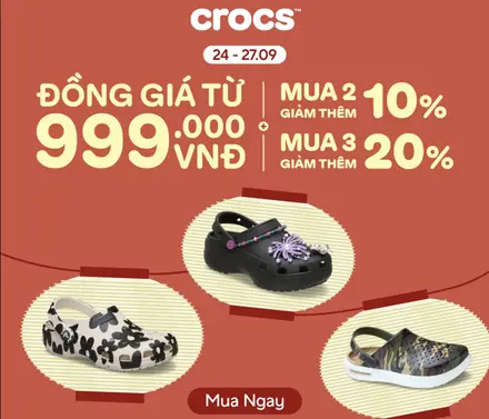 Crocs Mid-Season Sale – Đồng Giá Từ 999K, Mua 3 Giảm Thêm 20%