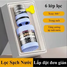 Đầu vòi lọc nước 6 lớp Đầu lọc nước gắn trực tiếp tại vòi xoay 360 linh hoạt lọc sạch clo cặn bẩn tạp chất