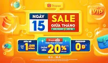 [Shopee] Ngày 15 Sale Giữa Tháng – Siêu Rẻ Từ 1.000đ, Freeship 0đ & Voucher VIP Giảm 20%