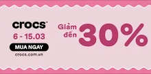 Crocs Tháng Của Nàng 06–15/03: Giảm 30% – Mua 2 Giảm Thêm 10% – Mua 3 Giảm Thêm 20% – Combo Túi Classic Pouch + 2 Jibbitz Chỉ 449K
