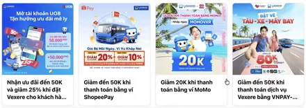 Ưu đãi thanh toán trên VeXeRe x UOB, HD SAISON, ShopeePay, MoMo, VNPAY-QR
